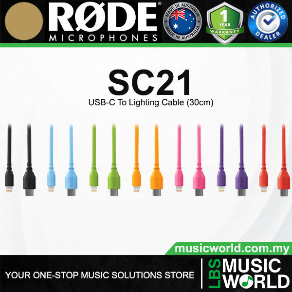 Rode SC21 USB-C to Lightning Accessory Cable 30cm Connect with WFi Certified Microphone