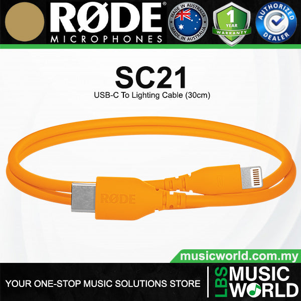 Rode SC21 USB-C to Lightning Accessory Cable 30cm Connect with WFi Certified Microphone