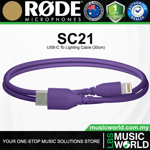 Rode SC21 USB-C to Lightning Accessory Cable 30cm Connect with WFi Certified Microphone