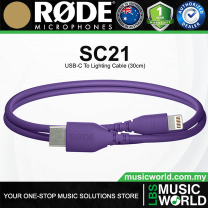 Rode SC21 USB-C to Lightning Accessory Cable 30cm Connect with WFi Certified Microphone