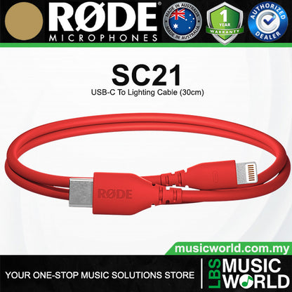 Rode SC21 USB-C to Lightning Accessory Cable 30cm Connect with WFi Certified Microphone