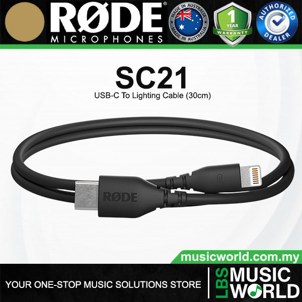 Rode SC21 USB-C to Lightning Accessory Cable 30cm Connect with WFi Certified Microphone