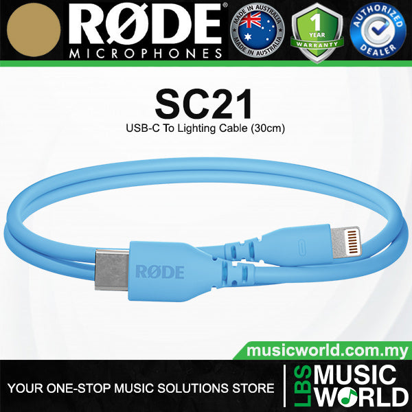 Rode SC21 USB-C to Lightning Accessory Cable 30cm Connect with WFi Certified Microphone