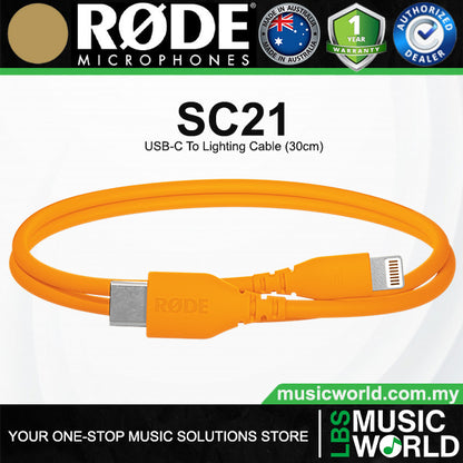 Rode SC21 USB-C to Lightning Accessory Cable 30cm Connect with WFi Certified Microphone