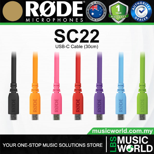 Rode SC22 USB-C to USB-C Cable 30cm for Microphone and Devices