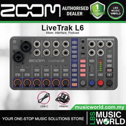Zoom LiveTrak L6 10 Channel Compact Digital Mixer and Multitrack Recorder Audio Interface
