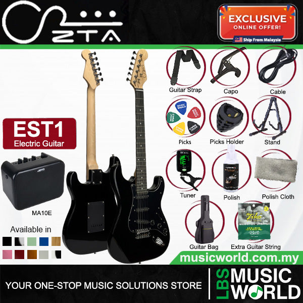 ZTA EST1 Stratocaster Electric Guitar Package Amplifier Bundle Set with Tremolo