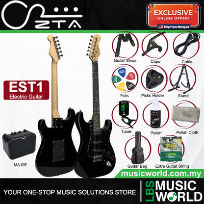 ZTA EST1 Stratocaster Electric Guitar Package Amplifier Bundle Set with Tremolo
