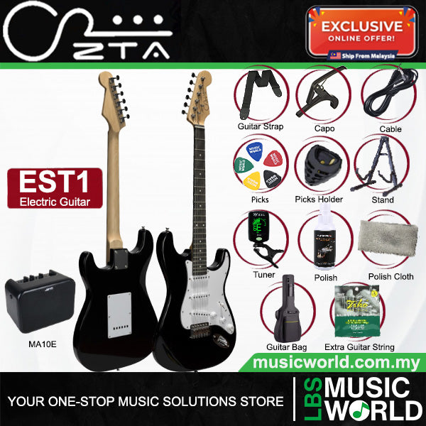 ZTA EST1 Stratocaster Electric Guitar Package Amplifier Bundle Set with Tremolo