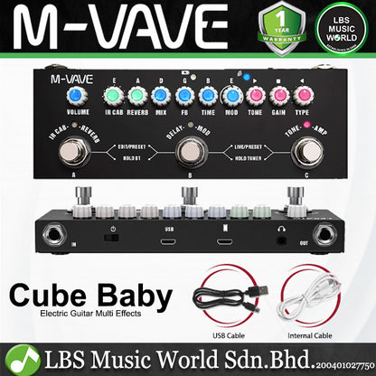 M-VAVE Cube Baby Compact Multi Effects Pedal with Rechargeable Battery for Acoustic Electric Bass Guitar (CubeBaby)