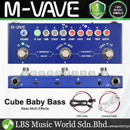 M-VAVE Cube Baby Compact Multi Effects Pedal with Rechargeable Battery for Acoustic Electric Bass Guitar (CubeBaby)