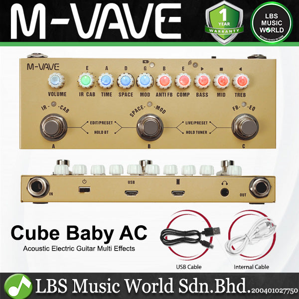 M-VAVE Cube Baby Compact Multi Effects Pedal with Rechargeable Battery for Acoustic Electric Bass Guitar (CubeBaby)