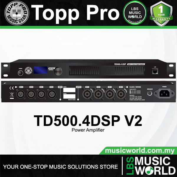 Topp Pro TD500.4DSP V2 500 Watt 4 Channel Power Amplifier with DSP Control