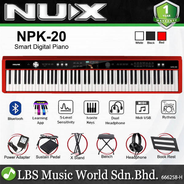 NUX NPK-20 88 Key Digital Piano With Grand Hammer Action, Stand And Throne (NPK20 NPK 20)
