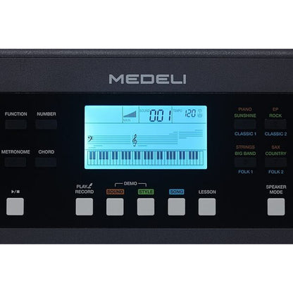 Medeli IK110 61 Keys Portable Keyboard Complete Package with Original Adapter - Black