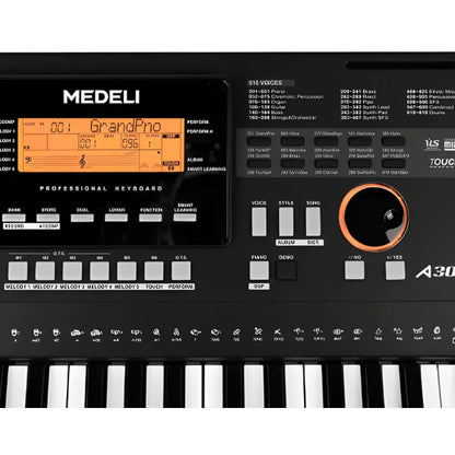 Medeli A300 61 Key Portable Keyboard Complete Package with Original Adapter