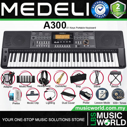 Medeli A300 61 Key Portable Keyboard Complete Package with Original Adapter