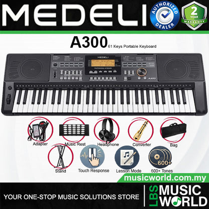 Medeli A300 61 Key Portable Keyboard Complete Package with Original Adapter
