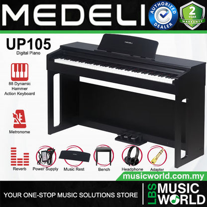Medeli UP105 88 Keys Entry Level Upright Piano Package With Built In Metronome