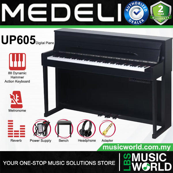 Medeli UP605 88 Keys Upright Piano Package with Woodgrain Finish Built in Bluetooth MIDI and Audio