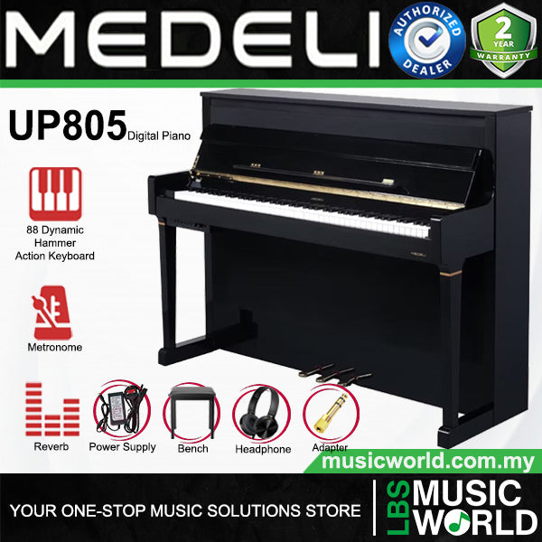 Medeli UP805 88 Keys Digital Piano Package With Graded Action 3 Sensor Premium Wood