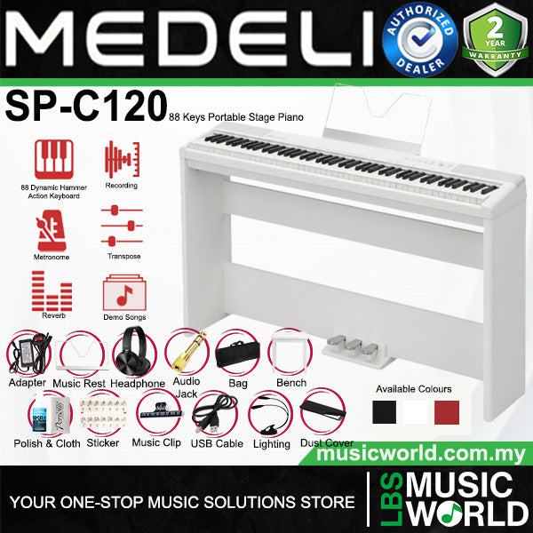 Medeli SP-C120 88 Keys Compact Digital Acoustic Piano Package Built In Dual Headphone Jack