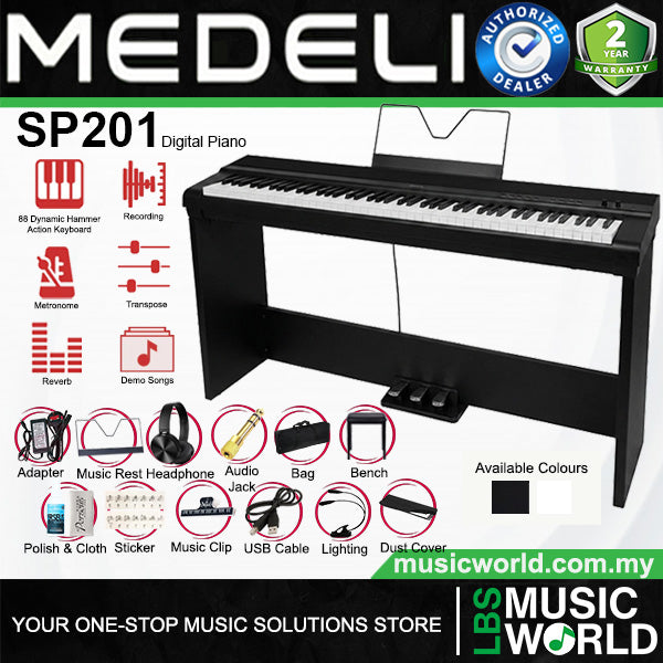 Medeli SP201 88 Keys Slim Digital Piano Built in Stereo Speaker and Companion App Package