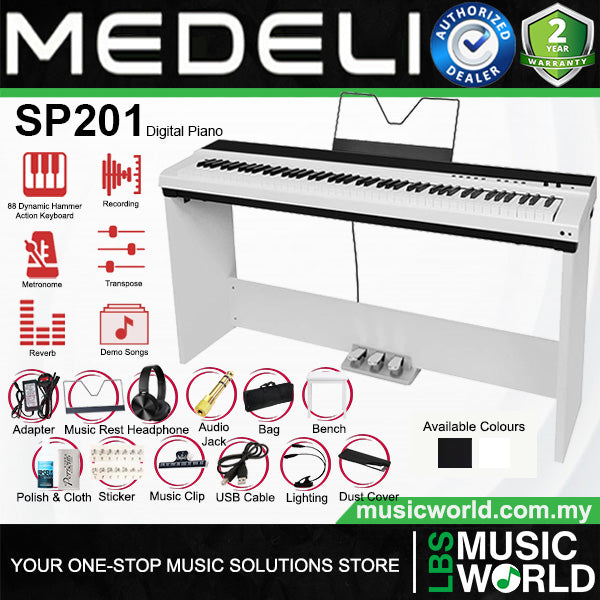Medeli SP201 88 Keys Slim Digital Piano Built in Stereo Speaker and Companion App Package