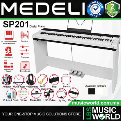 Medeli SP201 88 Keys Slim Digital Piano Built in Stereo Speaker and Companion App Package