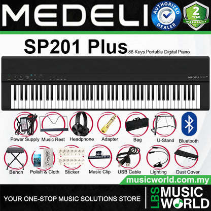 Medeli SP201 Plus 88 Keys Slim Digital Piano Built in Stereo Speaker and Bluetooth Package
