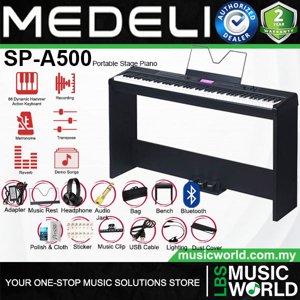 Medeli SP-A500 88 Keys Compact Portable Digital Piano With Backlit LCD Built in Instrument Sound