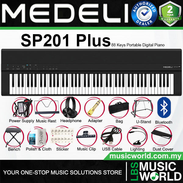 Medeli SP201 Plus 88 Keys Slim Digital Piano Built in Stereo Speaker and Bluetooth Package