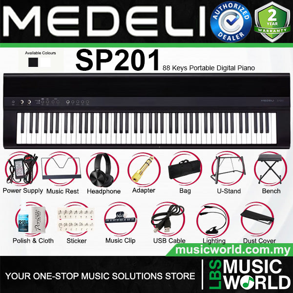 Medeli SP201 88 Keys Slim Digital Piano Built in Stereo Speaker and Companion App Package