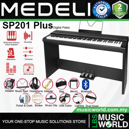 Medeli SP201 Plus 88 Keys Slim Digital Piano Built in Stereo Speaker and Bluetooth Package