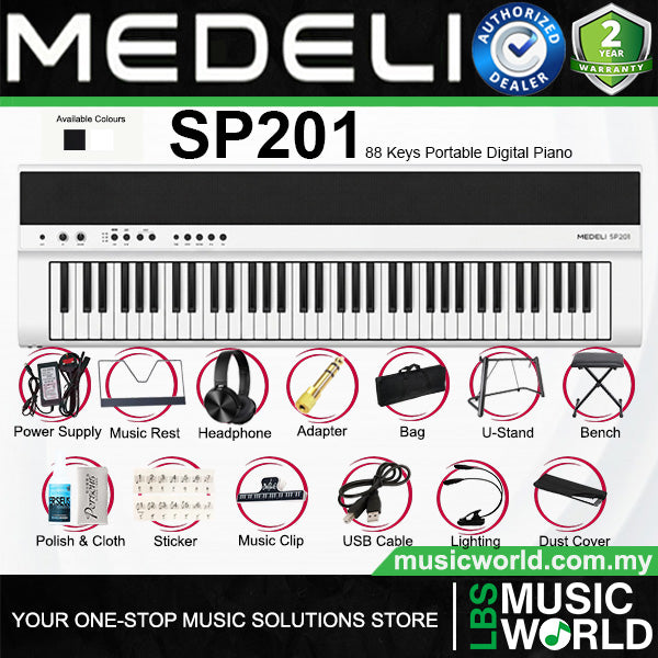 Medeli SP201 88 Keys Slim Digital Piano Built in Stereo Speaker and Companion App Package
