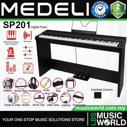 Medeli SP201 88 Keys Slim Digital Piano Built in Stereo Speaker and Companion App Package