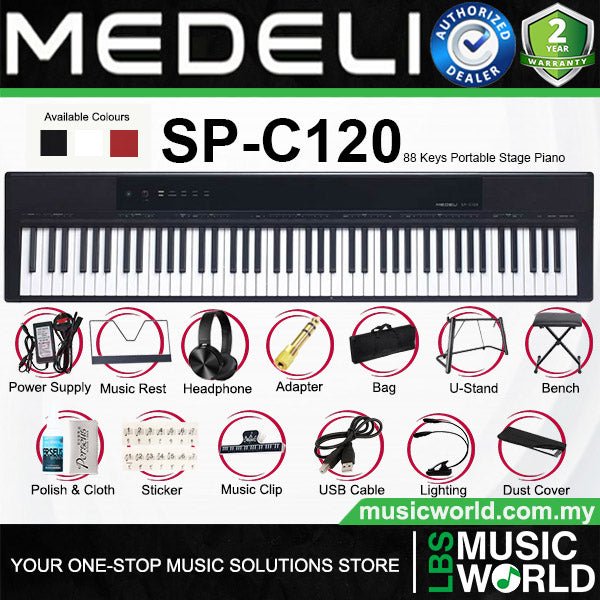 Medeli SP-C120 88 Keys Compact Digital Acoustic Piano Package Built In Dual Headphone Jack