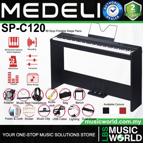 Medeli SP-C120 88 Keys Compact Digital Acoustic Piano Package Built In Dual Headphone Jack