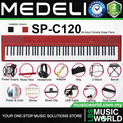 Medeli SP-C120 88 Keys Compact Digital Acoustic Piano Package Built In Dual Headphone Jack