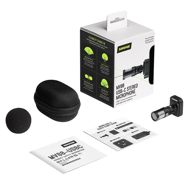 Shure MV88 USB-C Stereo Condenser Microphone Multi Pattern Mic with Onboard DSP and Accessories