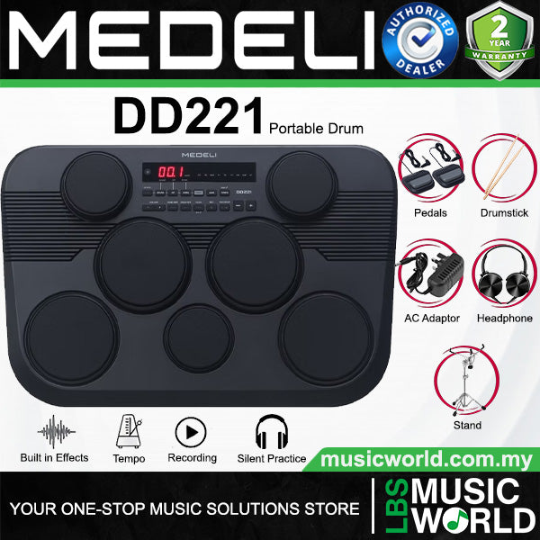 Medeli DD221 7 Pads Portable Tabletop Electric Drum with USB and Built In Speaker