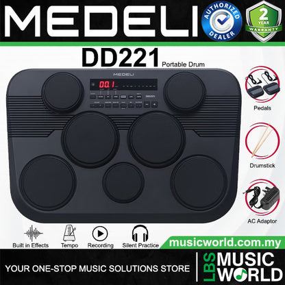 Medeli DD221 7 Pads Portable Tabletop Electric Drum with USB and Built In Speaker