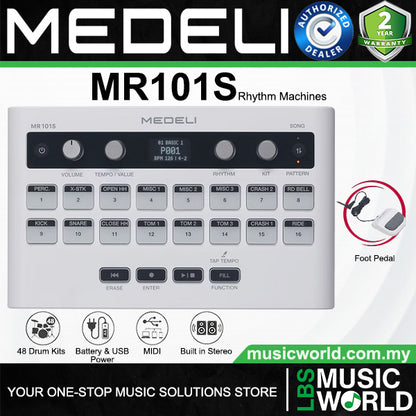 Medeli MR101S Portable Compact Rhythm Machine with Foot Pedal
