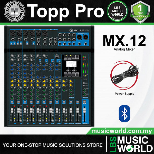 Topp Pro MX.12 12 Channel Compact Analog Mixer with USB and Bluetooth (MX12)