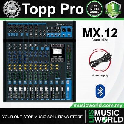 Topp Pro MX.12 12 Channel Compact Analog Mixer with USB and Bluetooth (MX12)