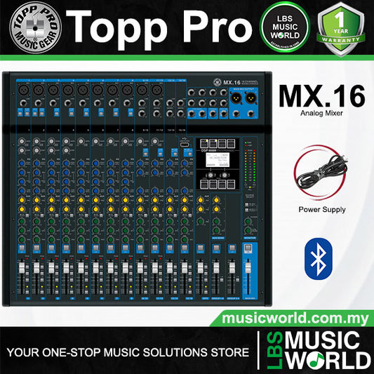 Topp Pro MX.16 16 Channel Analog Mixer Console with USB and Bluetooth (MX16)