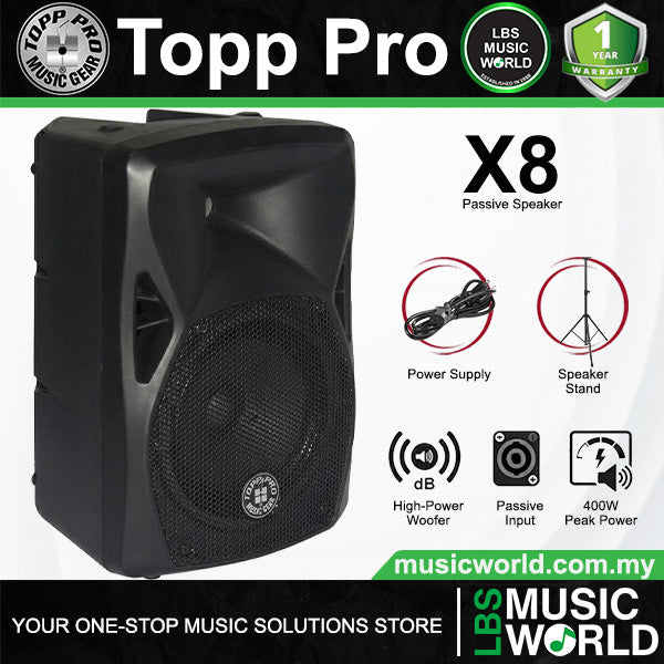 Topp Pro X8 200 Watts 8 Inch 2 Way Vented Passive Speaker Cabinet with Stand Package