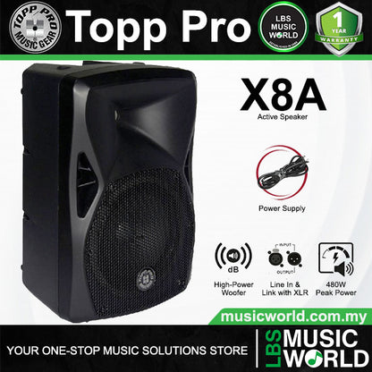 Topp Pro X8A 480 Watts 8 Inch 2 Way Active Loudspeaker with Speaker Stand Package