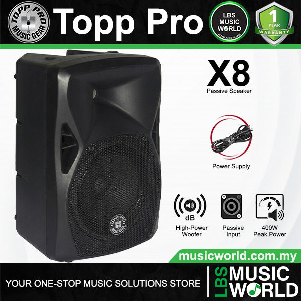 Topp Pro X8 200 Watts 8 Inch 2 Way Vented Passive Speaker Cabinet with Stand Package