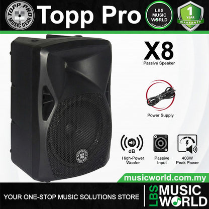 Topp Pro X8 200 Watts 8 Inch 2 Way Vented Passive Speaker Cabinet with Stand Package